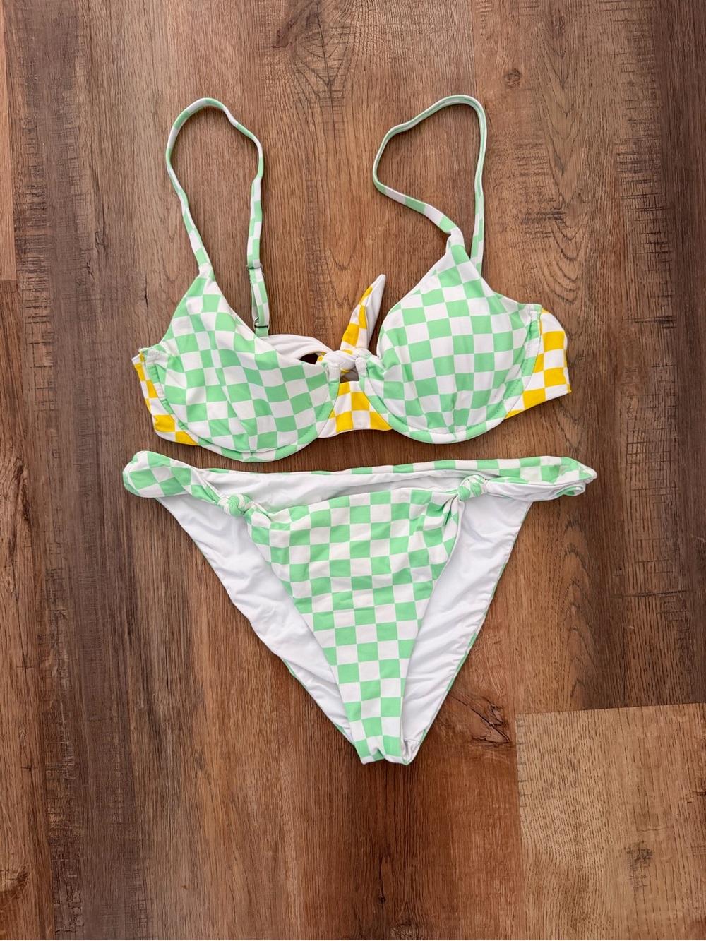 Dippin' Daisys Green & White Checkered Bikini with Yellow Accent Medium